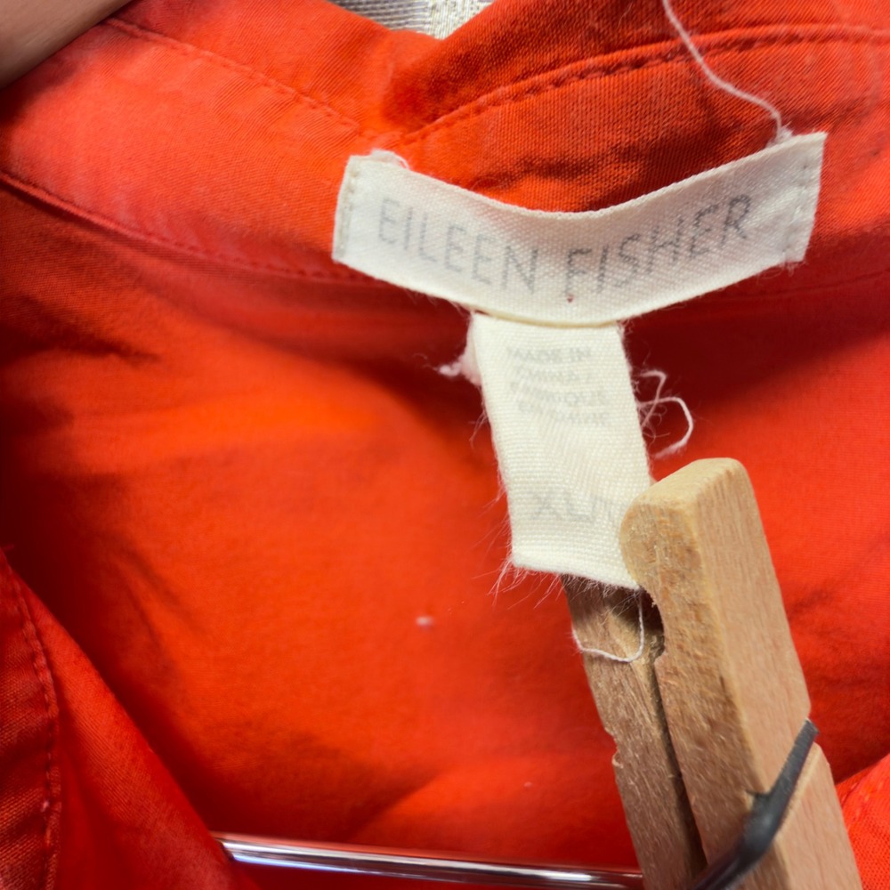 Eileen Fisher Women Orange Organic Cotton Stretch Button Down Shirt XL - Picture 2 of 7